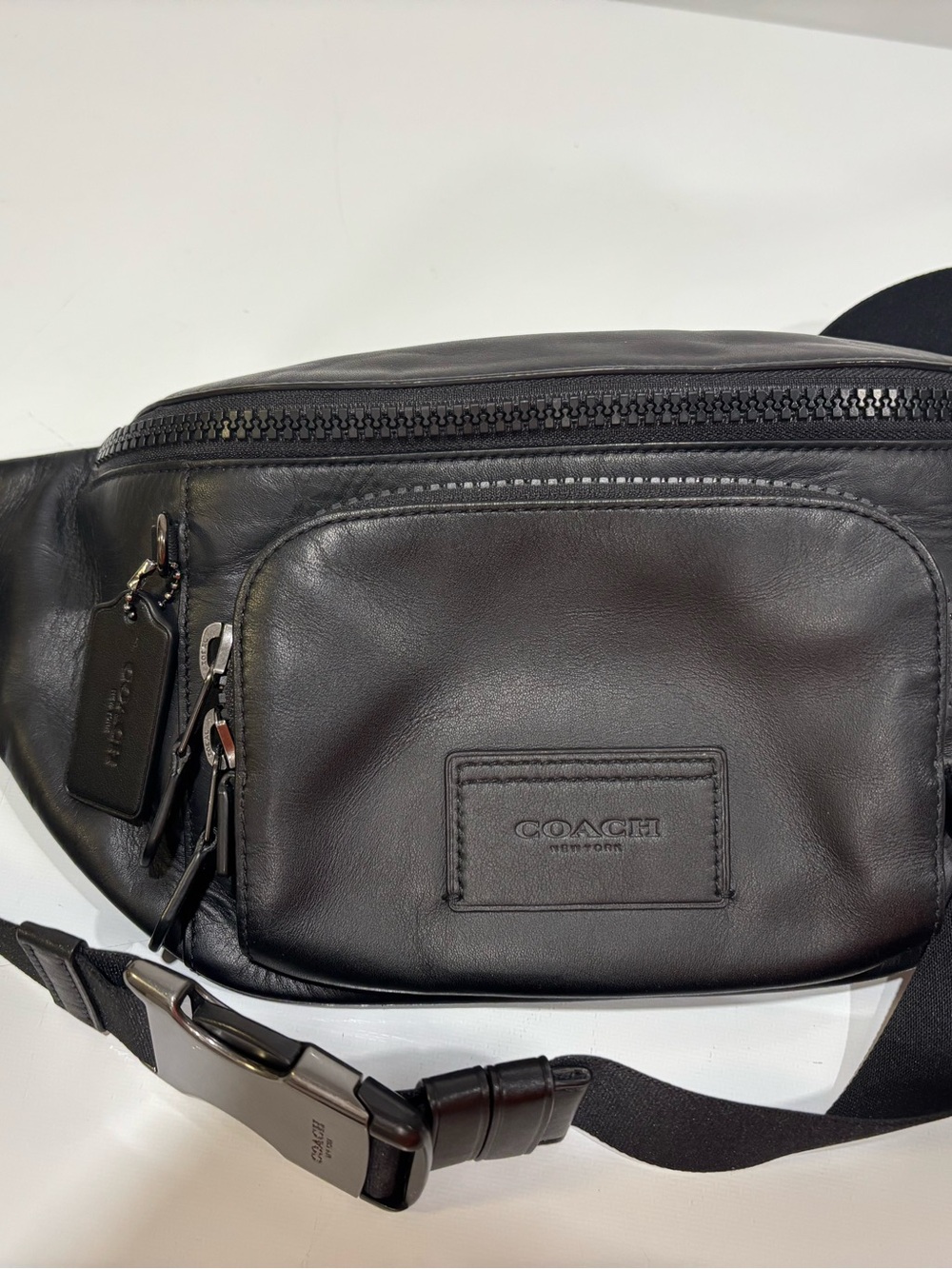 Coach Black Leather Messenger Crossbody with Polished Hardware